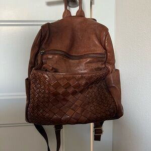 Brown Leather Woven Backpack